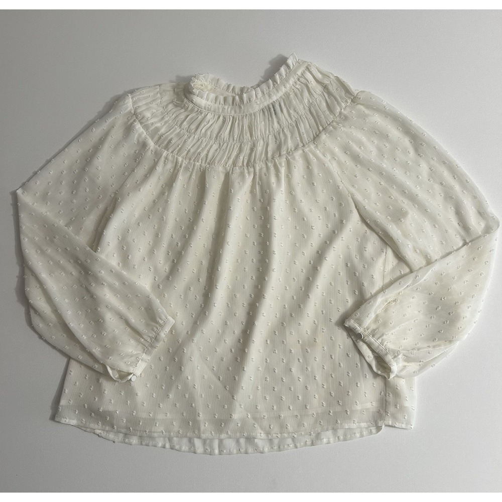J. Crew Ivory Clip Dot Smocked Long Sleeve Blouse – Size L